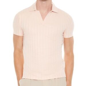 Ribbed Open V-Neck Polo Shirt